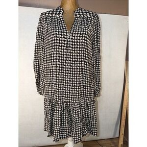 Maeve Anthropologie Checker Pattern Dress Ruffle Hem  Size Medium